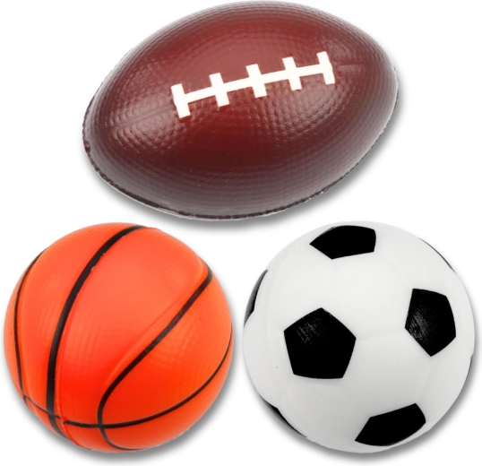 Lot de balles en mousse – football, basket-ball et rugby, 3 pcs