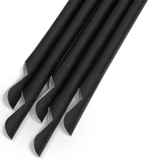 Paille en papier avec cuillère noire 197 × 8 mm, 150 pièces