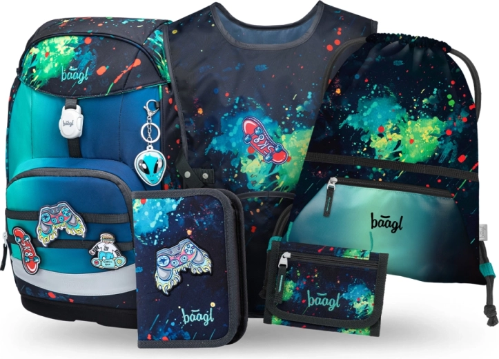 Baagl ensemble scolaire Airy Plus Chill – sac à dos, trousse, sac de sport, tablier et porte-monnaie
