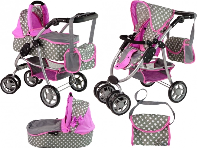 Poussette pour enfants avec nacelle et sac Rose avec étoiles