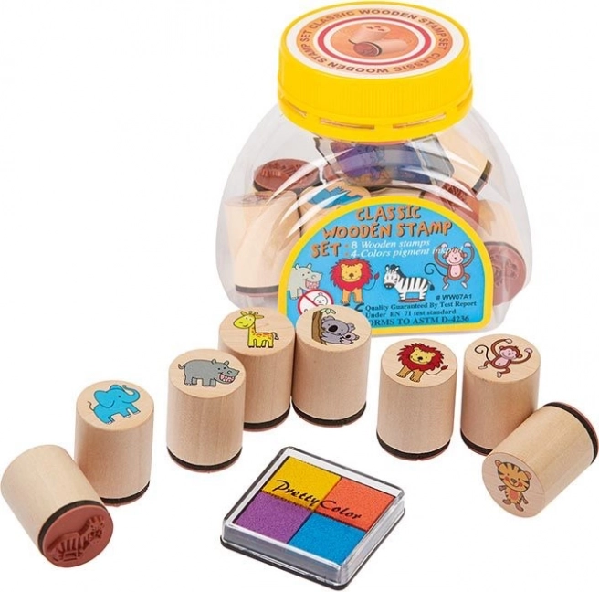 Goki set de 8 tampons en bois avec encre