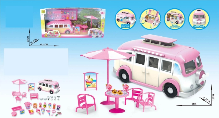 Caravane rose dépliable avec glacier et de nombreux accessoires