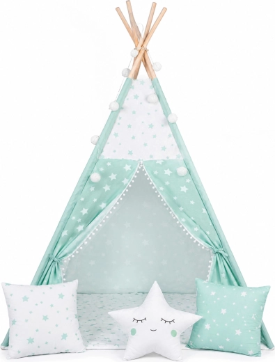 Tente tipi pour enfants Nukido avec lumières, couleur menthe et étoiles
