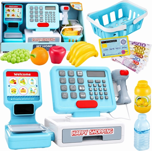 Caisse enregistreuse interactive XXL pour enfants avec lecteur, panier et balance - 1 pièce