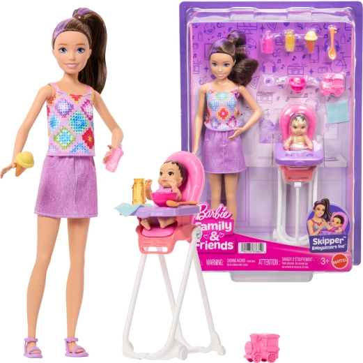 Poupée Barbie Skipper baby-sitter avec bébé et chaise haute