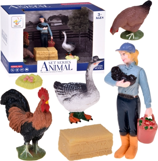 Set de figurines de ferme avec fermière et volailles