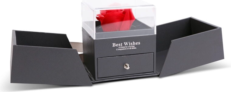 Boîte cadeau avec rose artificielle et collier, noire