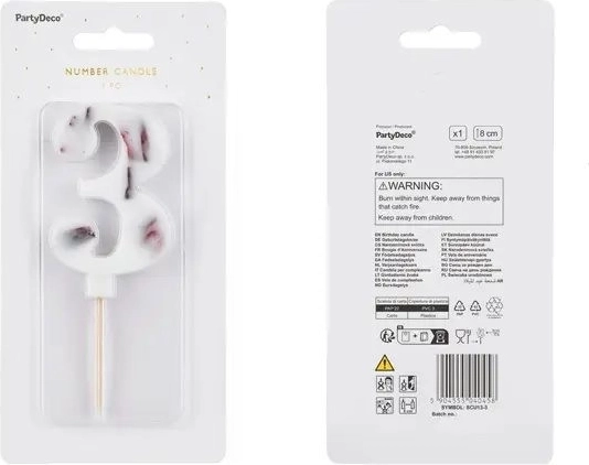 Bougie de gâteau chiffre 3 blanche avec fleur 8 cm