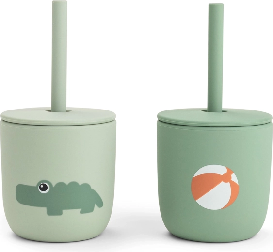 Done by Deer gobelets en silicone avec paille Playground, verts (2 pcs)