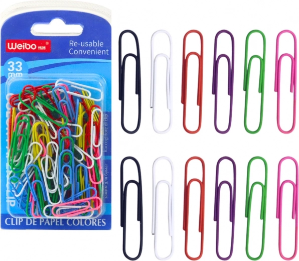 Set de trombones de bureau colorés 33 mm 90 pcs