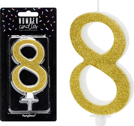 Bougie d’anniversaire dorée pour gâteau chiffre 8 - 1 pièce
