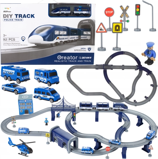 Train électrique de police avec hélicoptère 103 × 61 × 15 cm