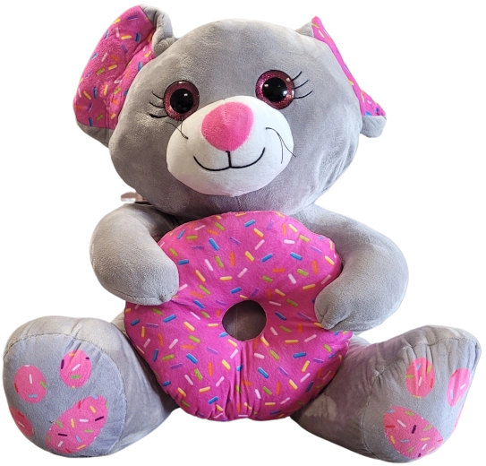 Petite souris grise en peluche avec donut 45 cm