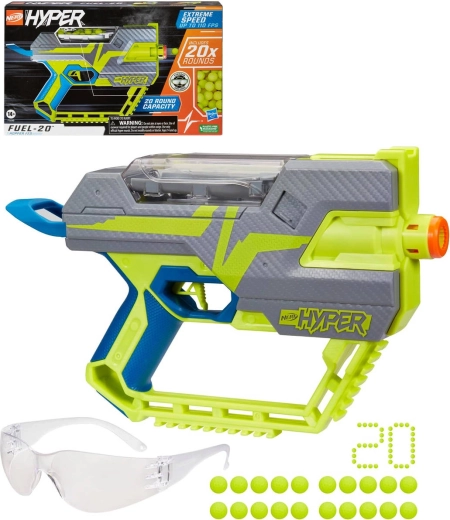 Blaster Hasbro Nerf Hyper Fuel-20 avec billes et lunettes de protection