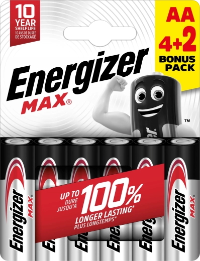 Energizer Max AA piles alcalines 6 pcs (4+2 gratuit)