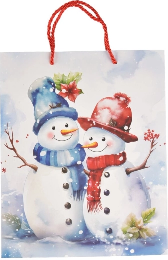 Sac cadeau en papier avec motif hivernal bonhomme de neige 26 × 10 × 32 cm