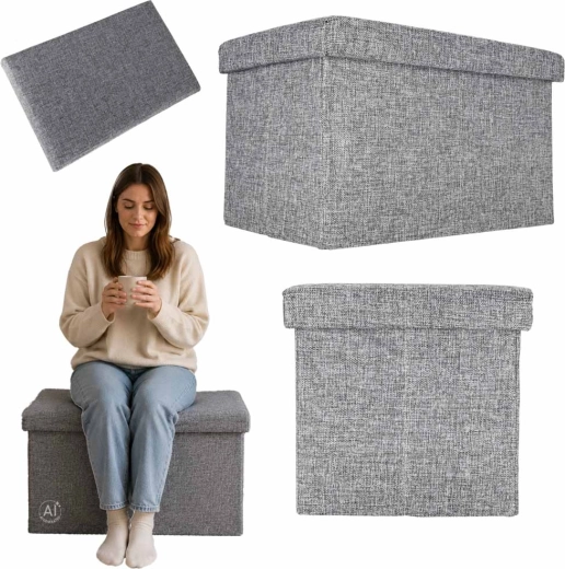 Pouf de rangement pliable pour s’asseoir, gris 50 × 31 × 31 cm