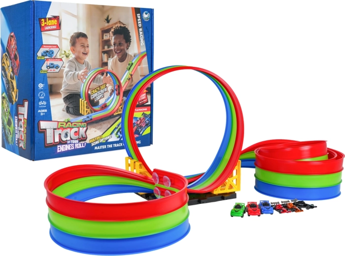 Circuit de course pour enfants avec piste à trois voies de 5 m et petites voitures