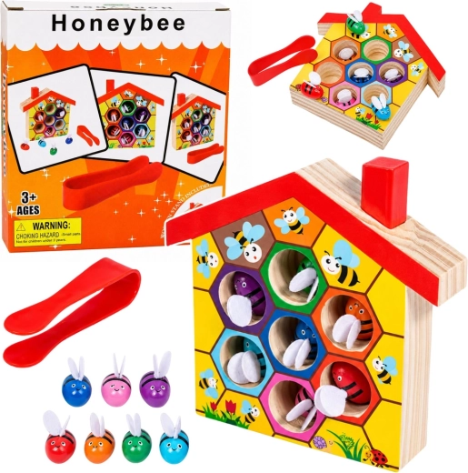 Ruche Montessori en bois avec abeilles et pince (7 pcs)