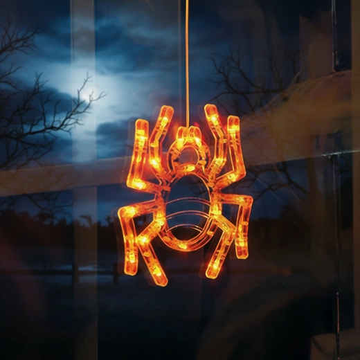 Décoration lumineuse d’Halloween en forme d’araignée avec ventouse, 12 LED
