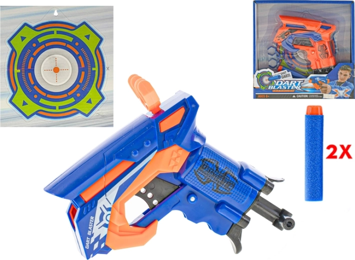Pistolet à armer avec fléchettes en mousse et cible 11 cm