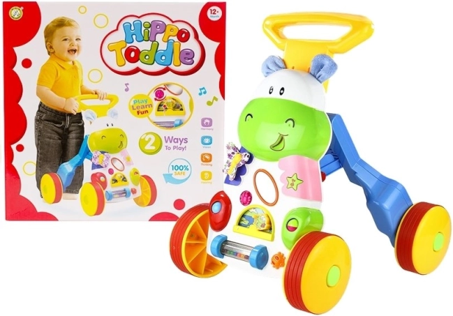 trotteur joyeux hippopotame avec roues en gomme et miroir