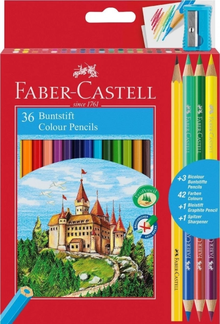 Faber-Castell crayons de couleur 36 pcs avec taille-crayon, crayon graphite et crayons duo