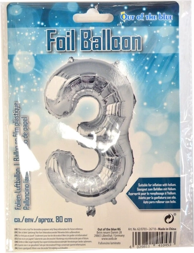 Ballon en aluminium chiffre 3 argenté 80 cm