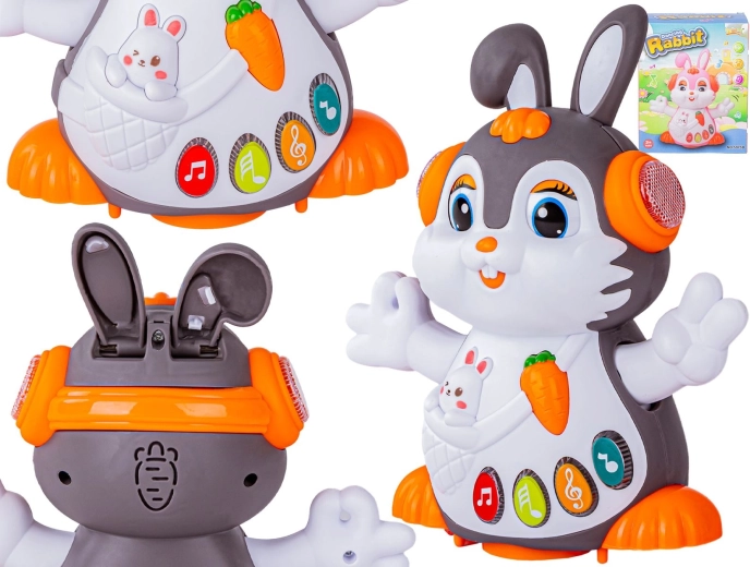 Lapin musical éducatif interactif – roule, danse et s’illumine, gris foncé - 1 pièce