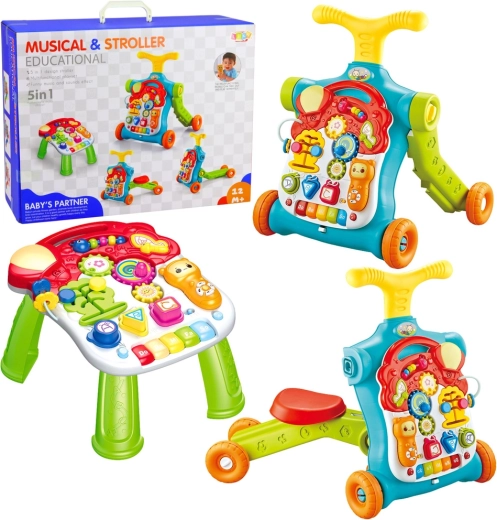 Trotteur multifonction 5-en-1 avec panneau interactif amovible, porteur, trottinette et table éducative