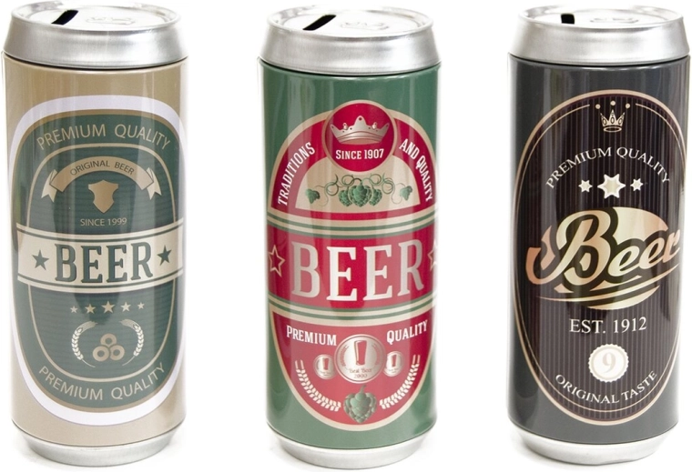 Tirelire en forme de canette de bière 7 × 16 cm (3 variantes)