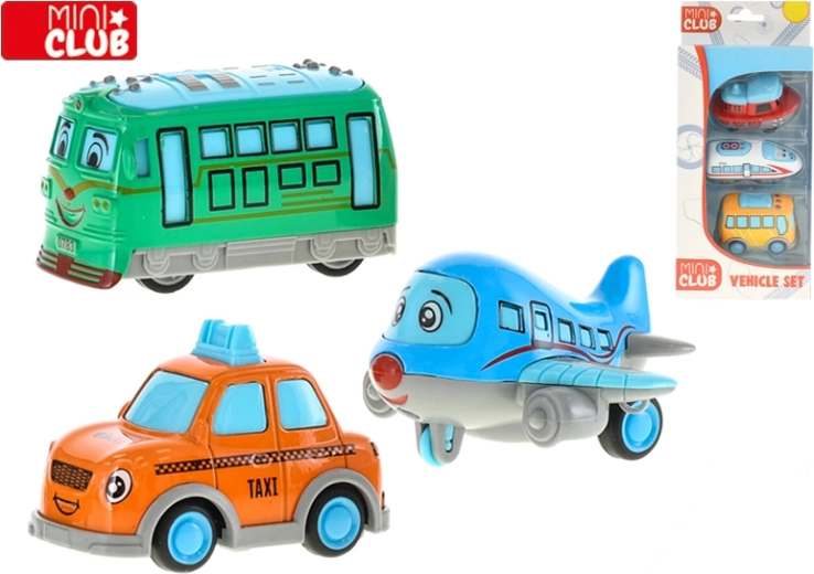 Mini Club set de véhicules joyeux 7 cm – petites voitures en métal à rétrofriction, 3 pcs