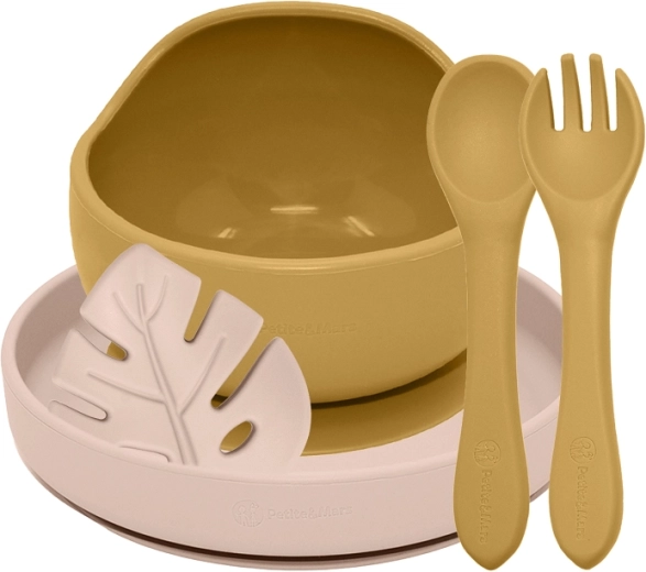 PETITE&MARS set de repas en silicone TAKE&MATCH 4 pcs intense ochre / desert sand 6m+