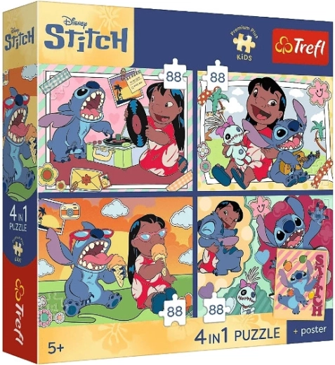 Puzzle enfant premium Stitch – 4×88 pièces (motif cosmique)