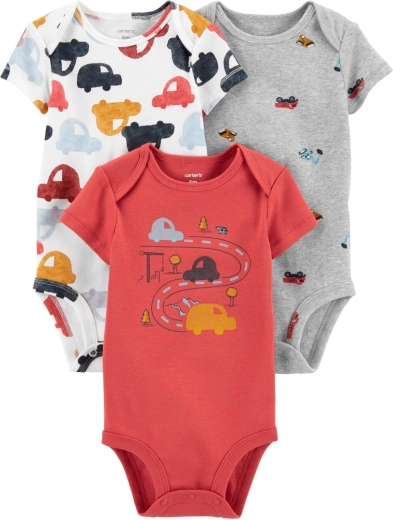 Bodies bébé Carter’s à manches courtes Cars, lot de 3, pour garçons, taille 56 (NB)