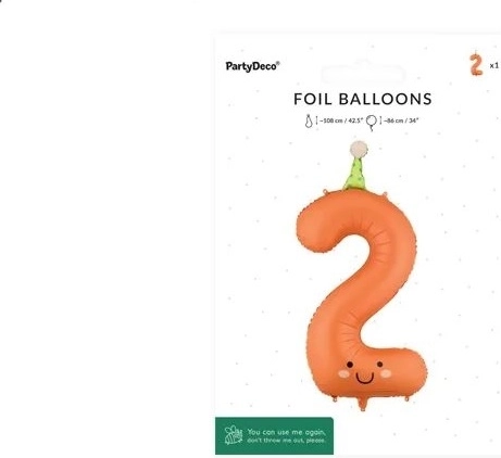 PartyDeco ballon en aluminium chiffre 2 orange avec visage 86 cm