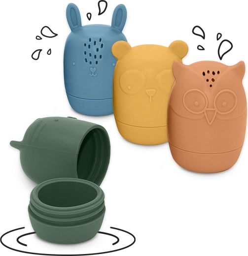 Jouets de bain en silicone Petite&Mars Amigos, 4 pcs, 6m+