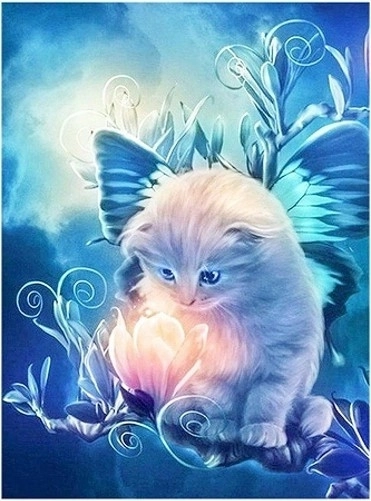 Mosaïque en diamants - Chaton fleuri