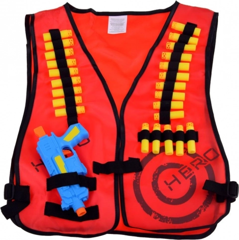 Gilet tactique pour enfants avec balles en mousse et pistolet, compatible avec NERF – Rouge
