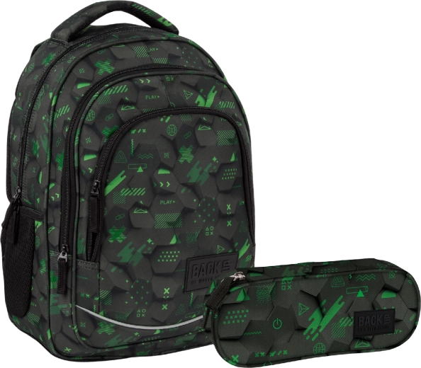 Set scolaire avantageux BackUP Hexa Game 2v1 – sac à dos et trousse