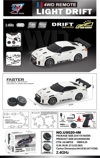 Voiture R/C de drift 1:20 avec lumières, blanche