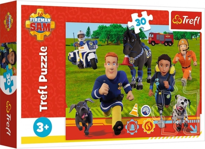 Puzzle SAM LE POMPIER – prêts à aider, 30 pièces, TREFL