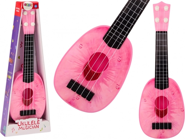 Ukulélé pour enfants Mini guitare 4 cordes motif pêche rose