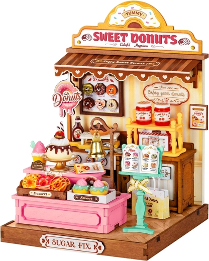 RoboTime miniature 3D en bois à assembler représentant une boutique de donuts
