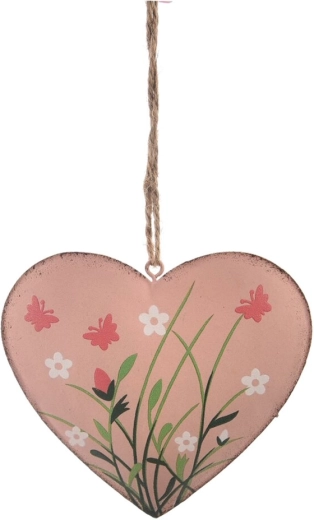 Décoration suspendue en métal en forme de cœur avec motif floral, rose