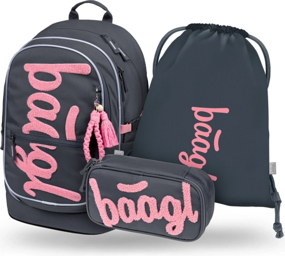 Baagl ensemble scolaire Core Logo rose – sac à dos, trousse et sac GRS