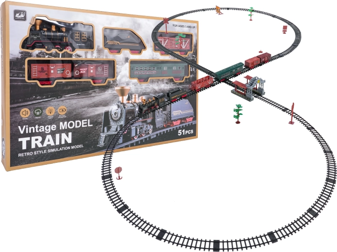 Petit train rétro avec fumée, lumières et sons