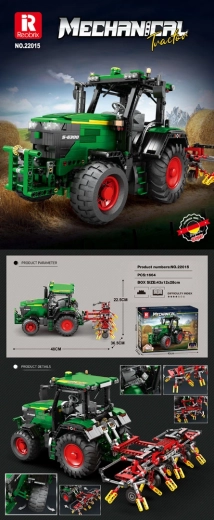 Kit de construction tracteur vert avec accessoires – RC et application, 1664 pièces