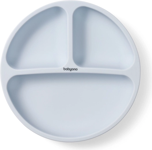 Assiette enfant en silicone avec ventouse Babyono bleue 6 mois et plus