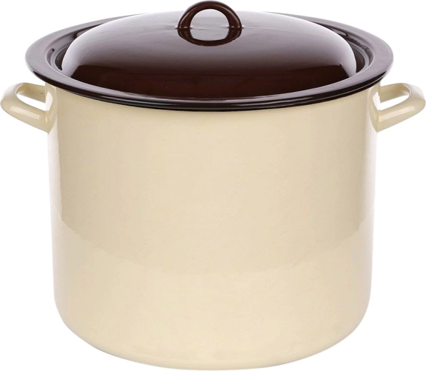 Silesia Rybnik marmite émaillée avec couvercle 16,6 l crème avec intérieur foncé, 30 cm